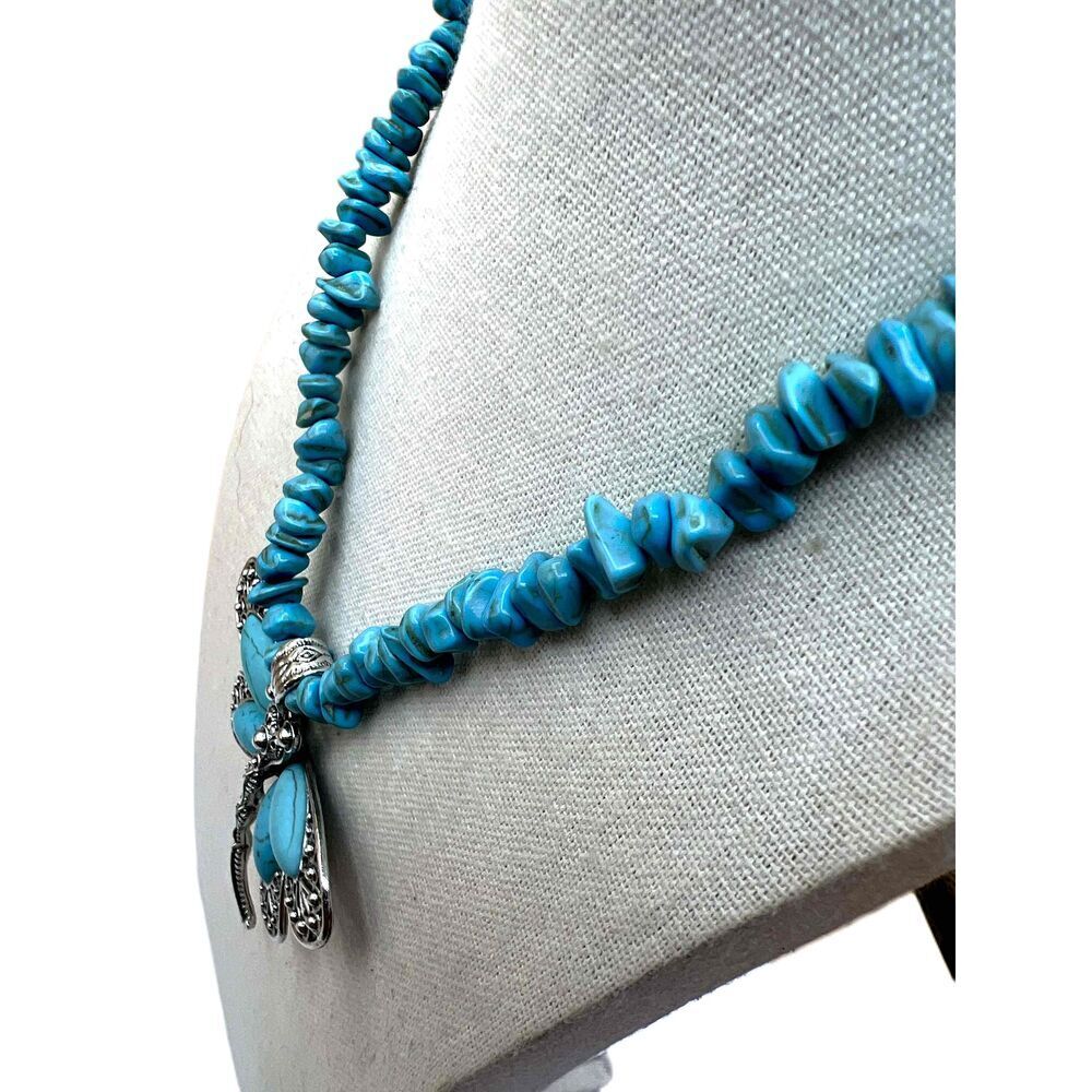 NWOT Turquoise Stones Dragonfly Pendant Beaded Necklace - Picture 6 of 10